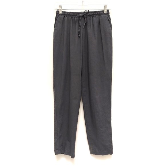 Dark Gray Linen Drawstring Pants - Picture 1 of 4